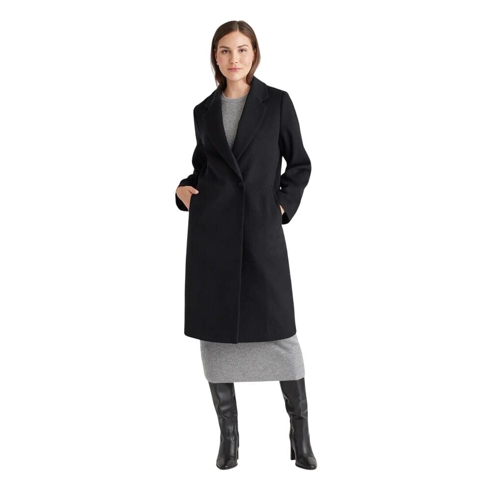 EUC Quince Women's S Black Italian Classic Single Breasted Wool Coat $180 Preppy